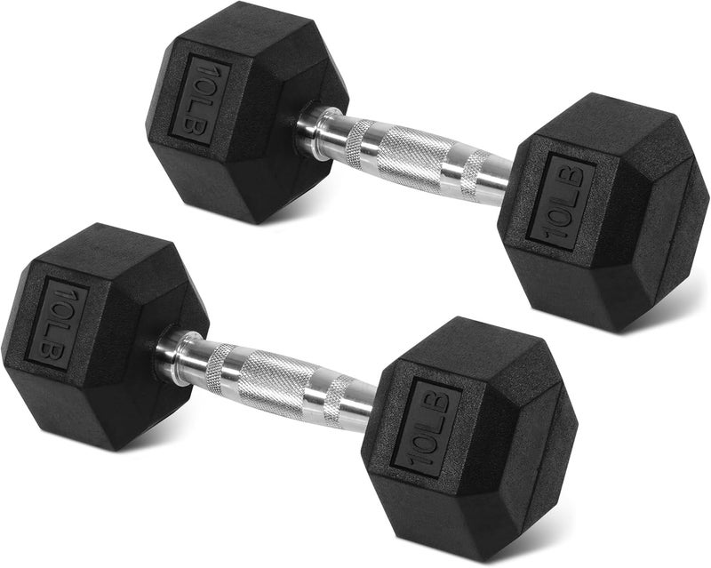 BalanceFrom Rubber Encased Hex Weights Dumbbells Set of 5 – 50 lb Pair | Cast Iron Hand Weights with Anti-Slip Grip for Home Gym Strength Training - Image 1